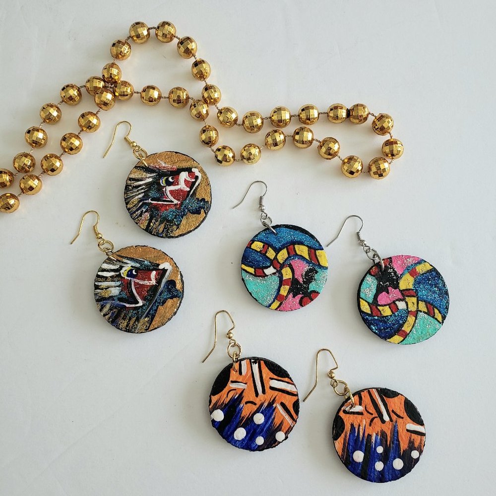 3 Pair Artist Designed Dangle Earrings